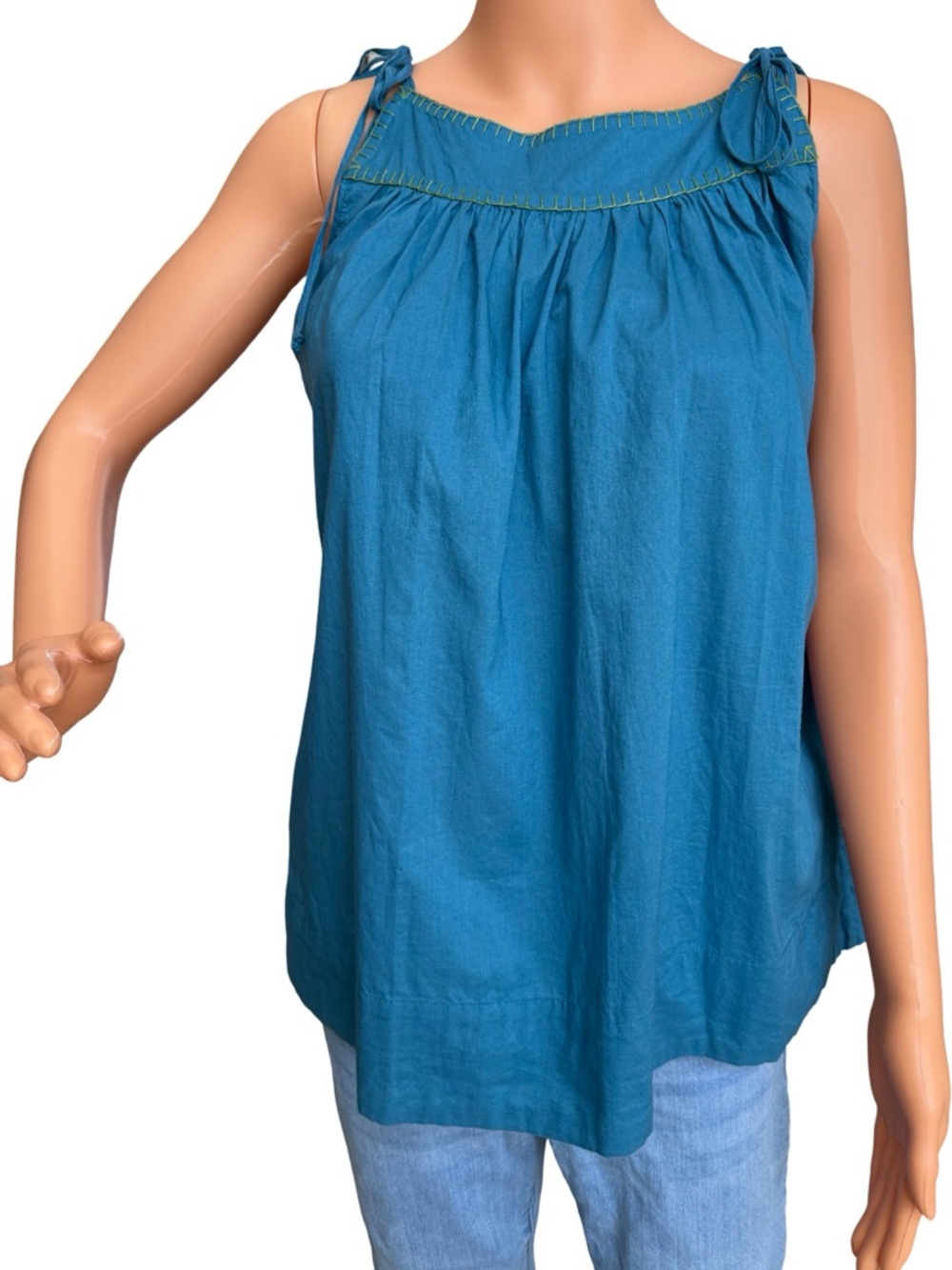 Lucky Brand Teal Tie-Shoulder Cotton Gauze Tank